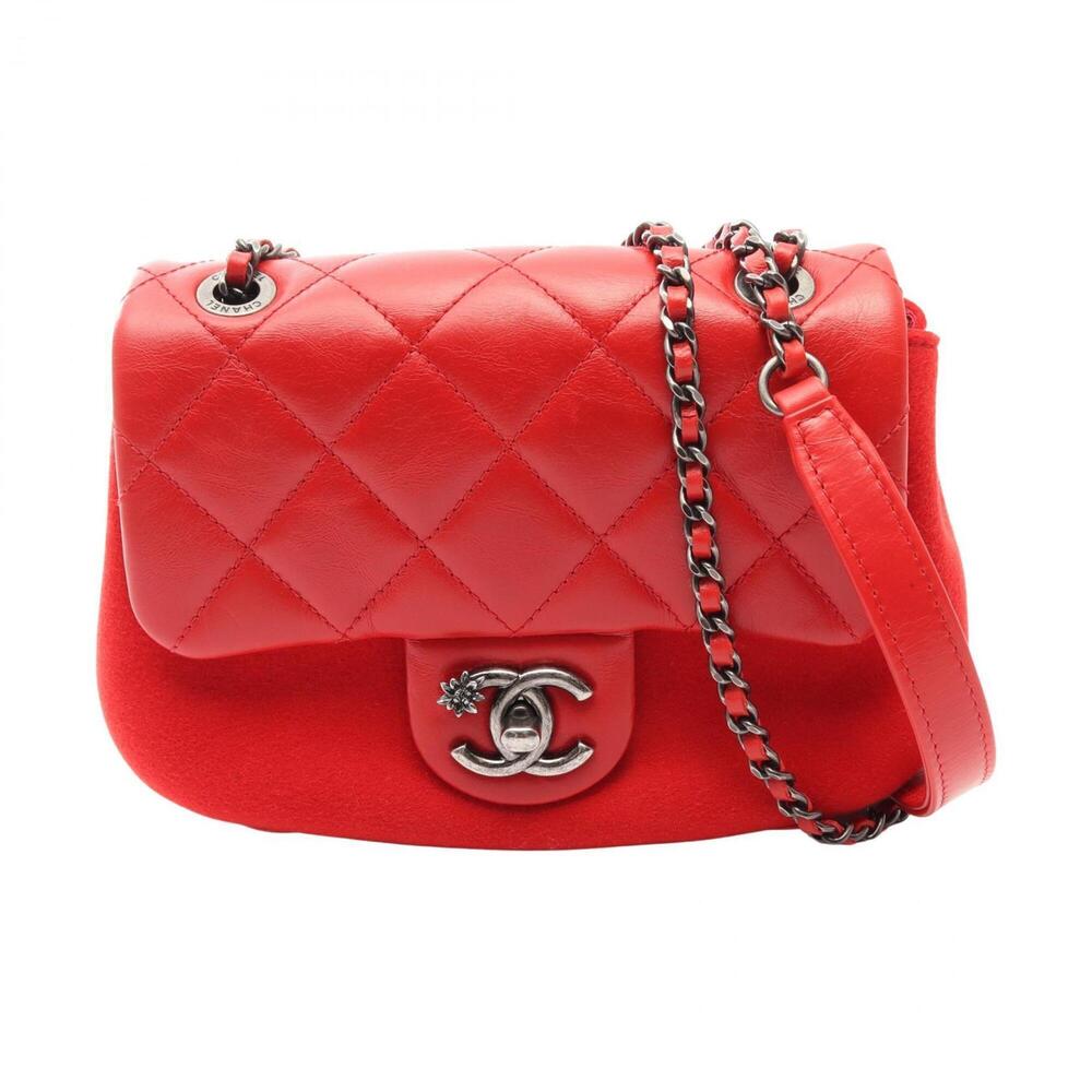 Chanel Matelassé Small Shoulder Bag/Handbag, Leather and Wool, Women's, Red